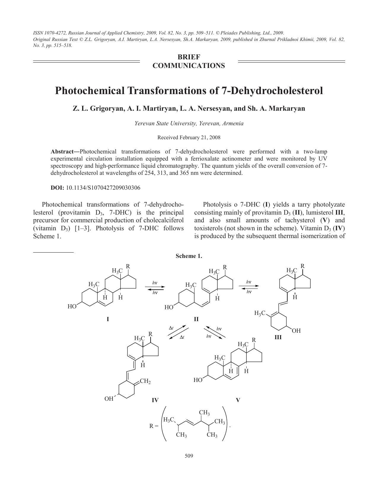 Photochemical transformations of 7-dehydrocholesterol by Unknown