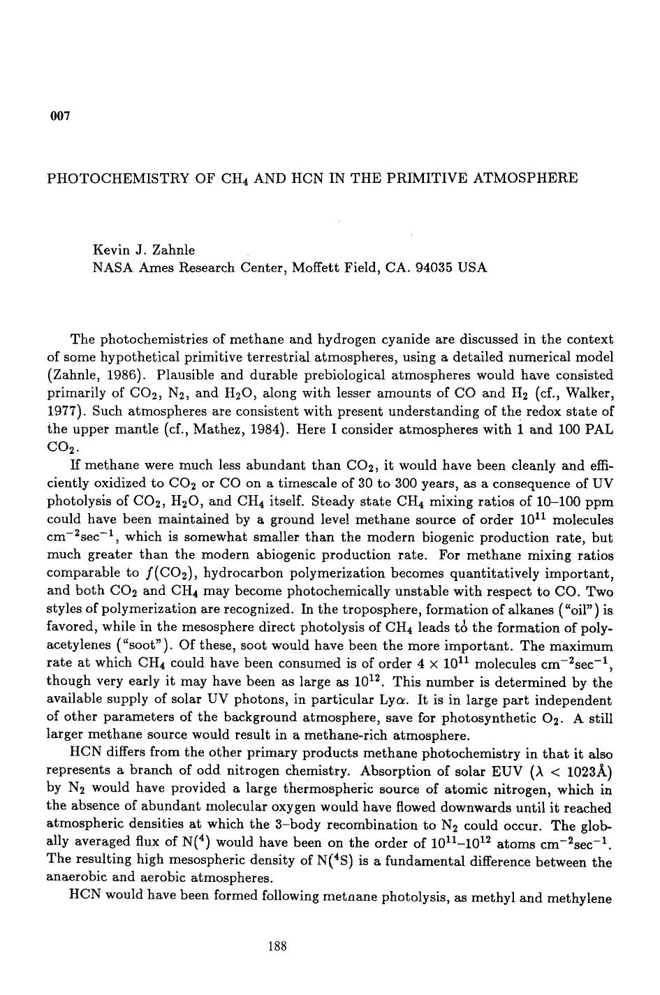 Photochemistry of CH <Subscript>4 <Subscript> and HCN in the primitive atmosphere by Unknown