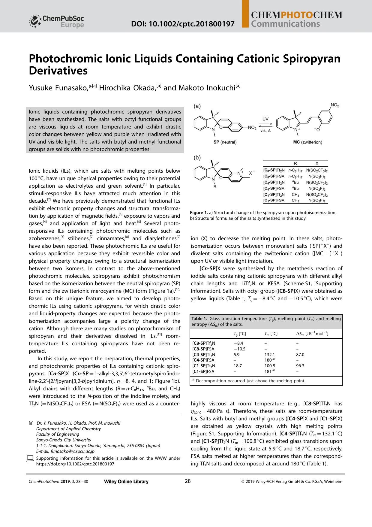 Photochromic Ionic Liquids Containing Cationic Spiropyran Derivatives by Unknown