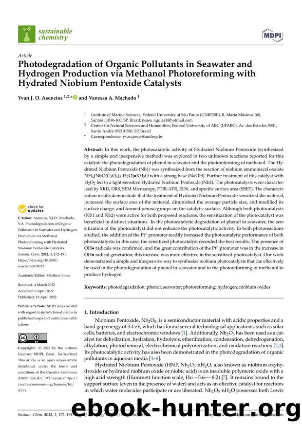 Photodegradation of Organic Pollutants in Seawater and Hydrogen Production via Methanol Photoreforming with Hydrated Niobium Pentoxide Catalysts by Yvan J. O. Asencios & Vanessa A. Machado