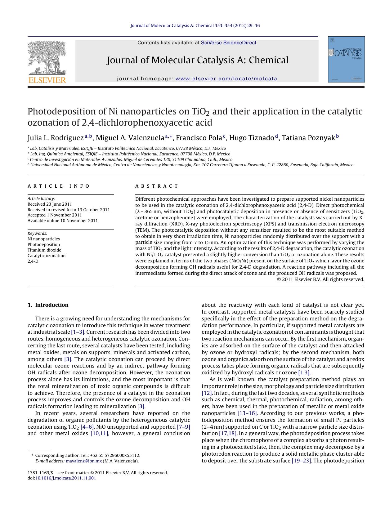 Photodeposition of Ni nanoparticles on TiO2 and their application in the catalytic ozonation of 2,4-dichlorophenoxyacetic acid by Julia L. Rodríguez