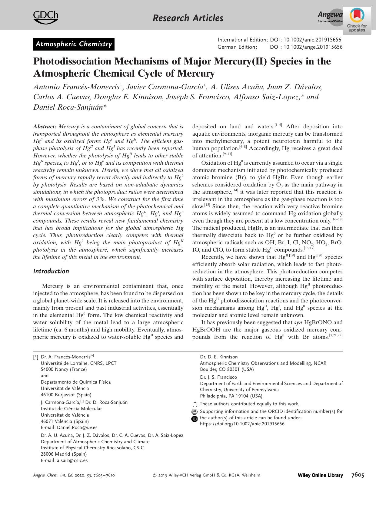 Photodissociation Mechanisms of Major Mercury(II) Species in the Atmospheric Chemical Cycle of Mercury by Unknown