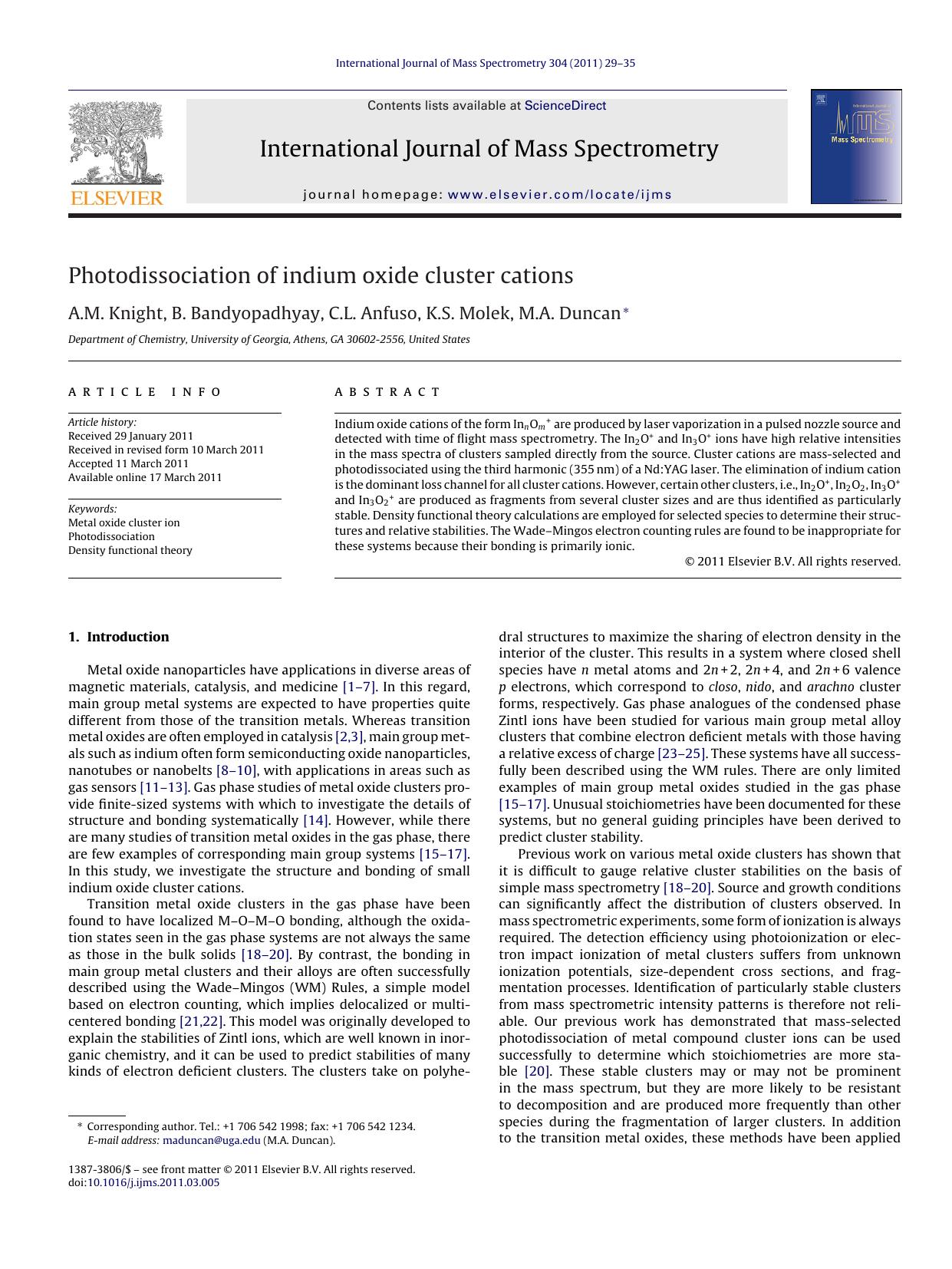 Photodissociation of indium oxide cluster cations by A.M. Knight