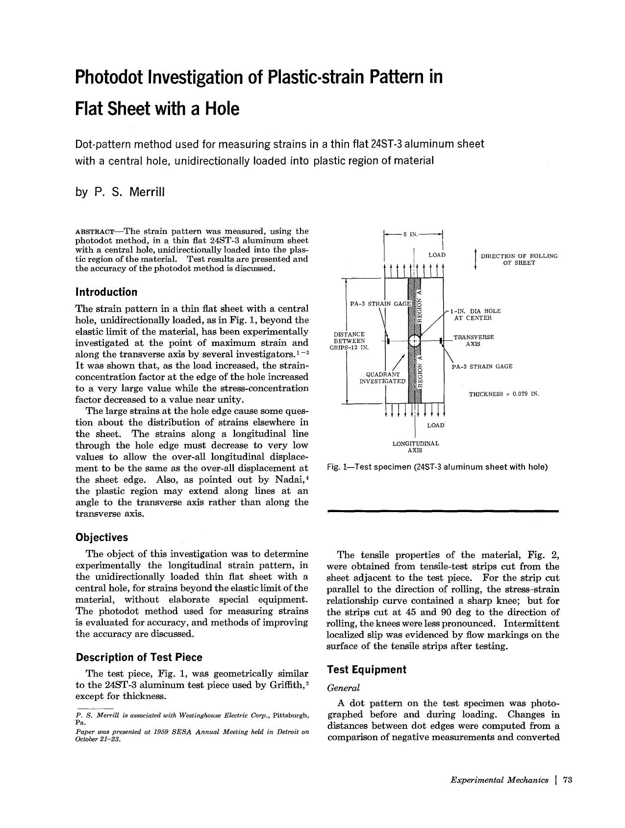 Photodot investigation of plastic-strain pattern in flat sheet with a hole by Unknown