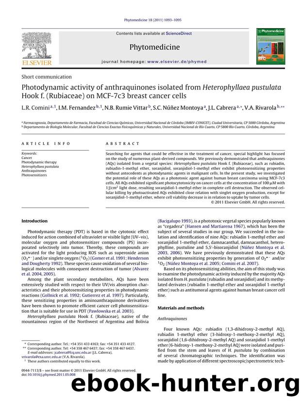 Photodynamic activity of anthraquinones isolated from Heterophyllaea pustulata Hook f. (Rubiaceae) on MCF-7c3 breast cancer cells by L.R. Comini