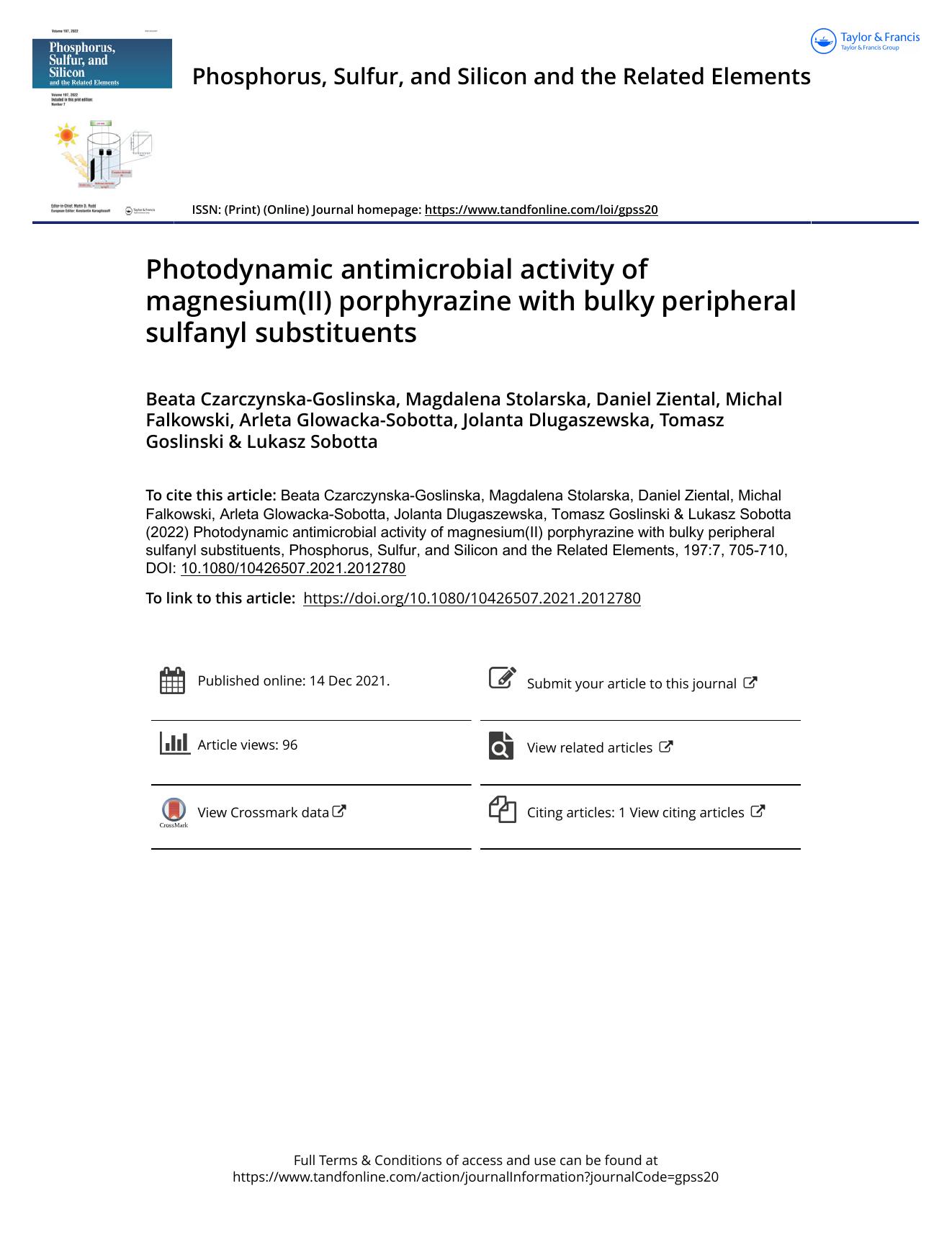 Photodynamic antimicrobial activity of magnesium(II) porphyrazine with bulky peripheral sulfanyl substituents by unknow
