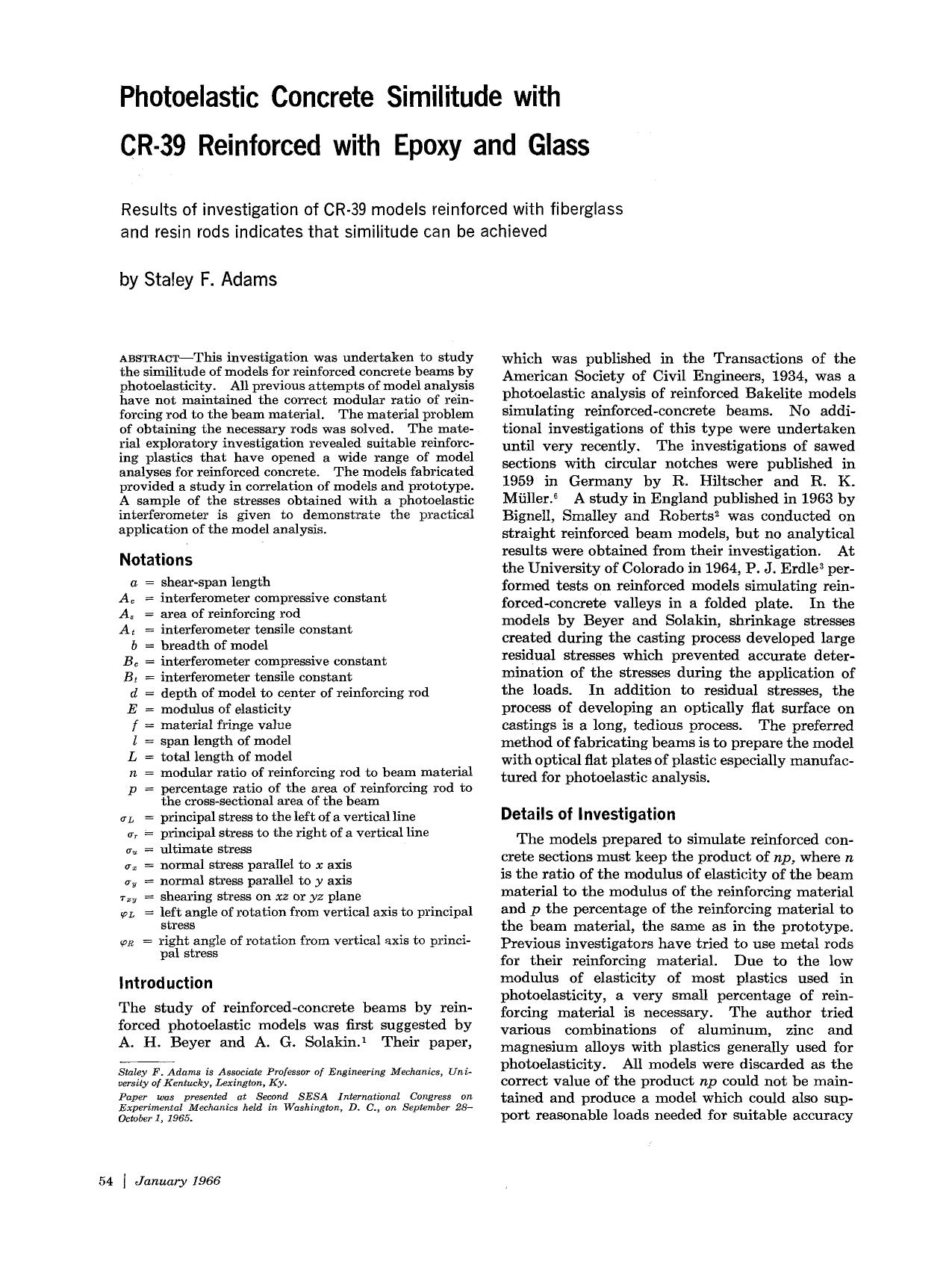 Photoelastic concrete similutide with CR-39 reinforced with epoxy and glass by Unknown