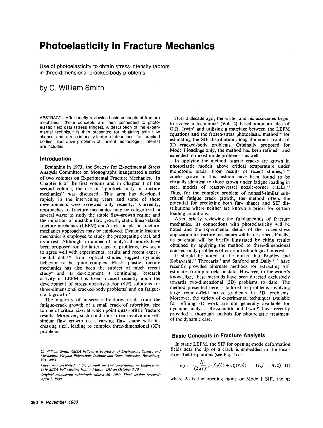 Photoelasticity in fracture mechanics by Unknown