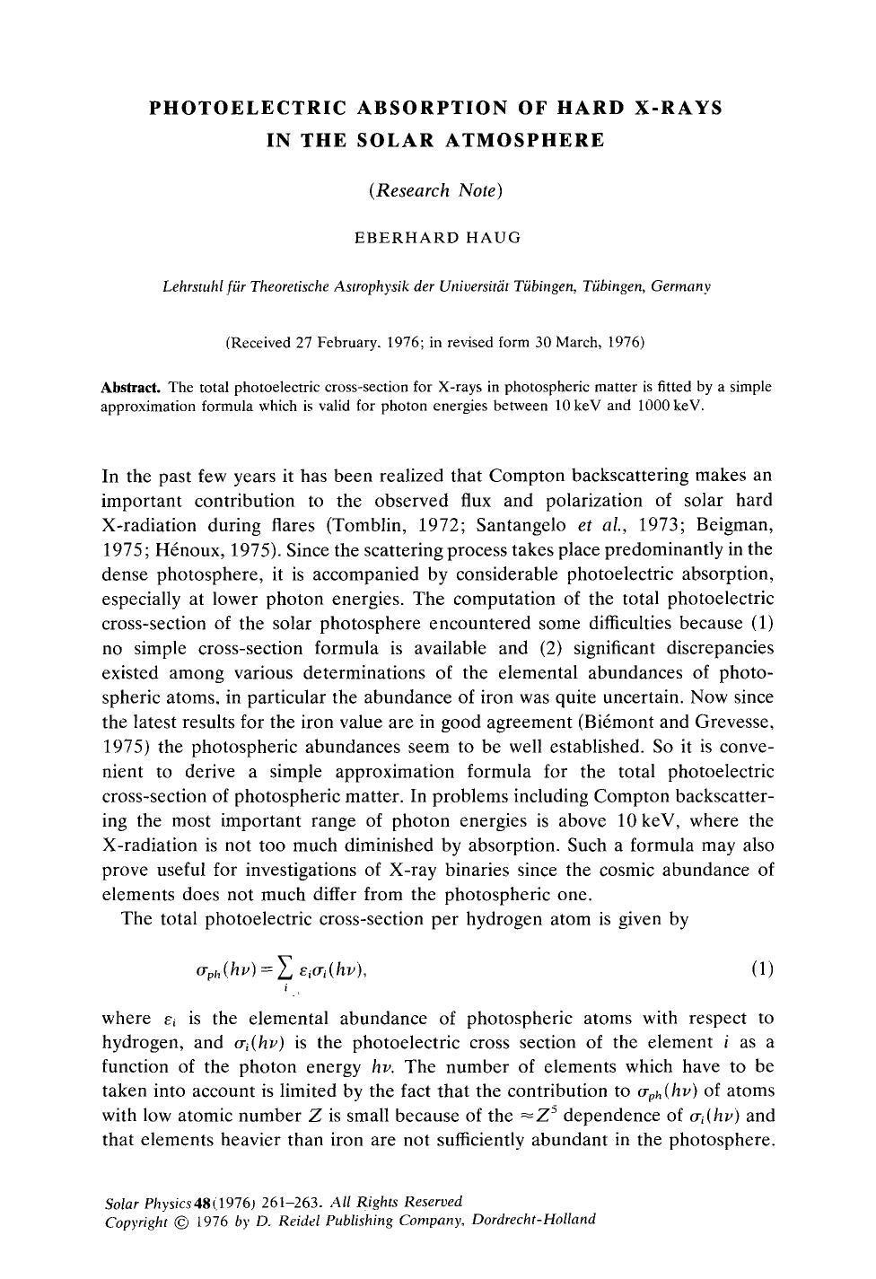 Photoelectric absorption of hard X-rays in the solar atmosphere by Unknown