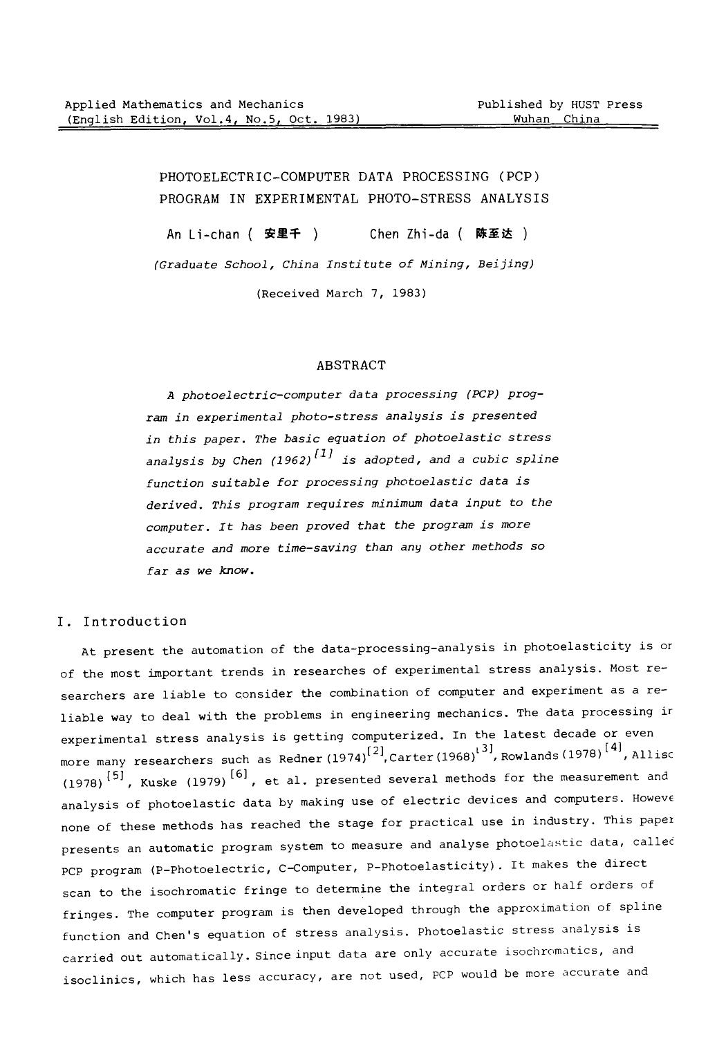 Photoelectric-computer data processing (PCP) program in experimental photo-stress analysis by Unknown
