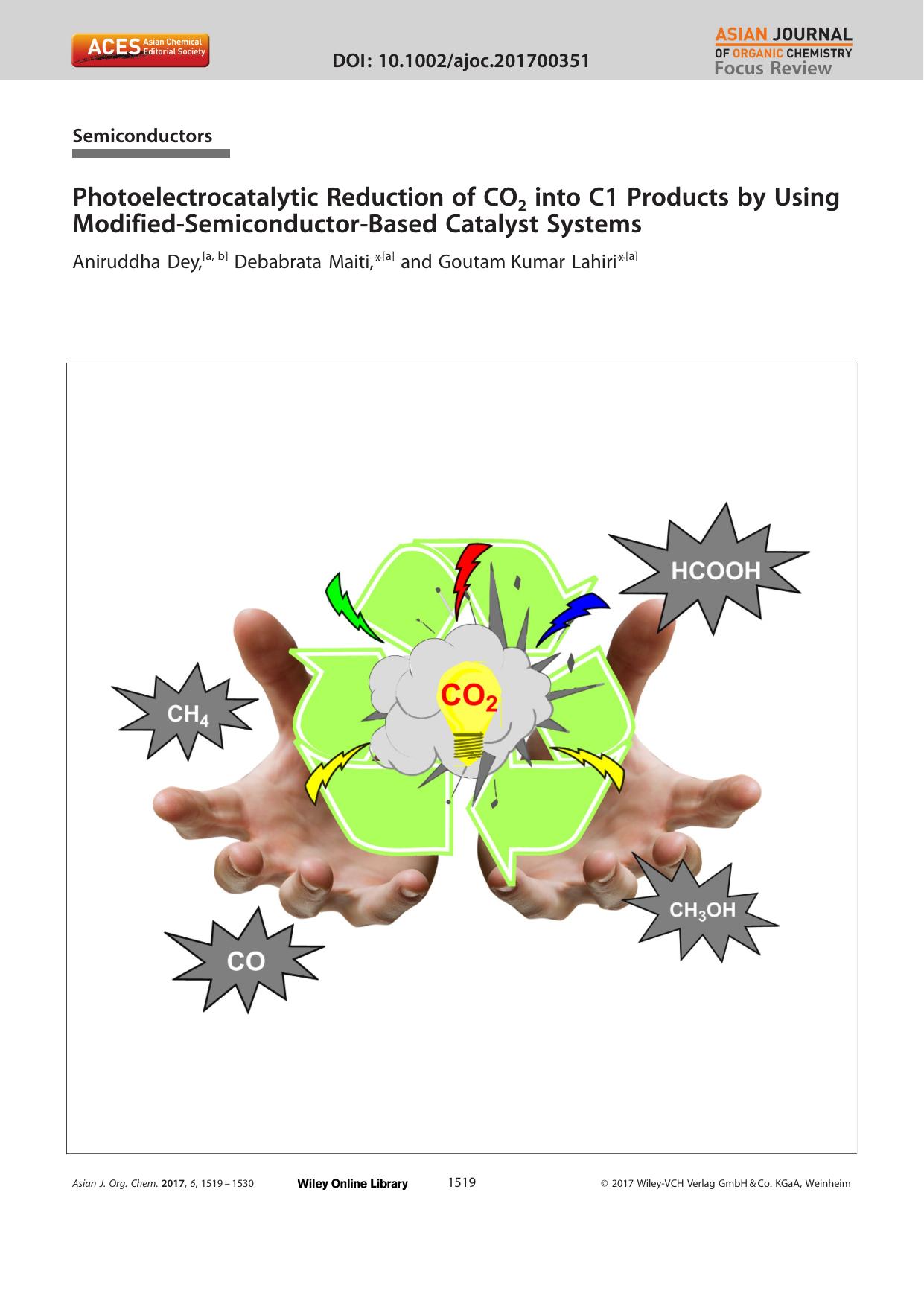 Photoelectrocatalytic Reduction of CO2 into C1 Products by Using ModifiedâSemiconductorâBased Catalyst Systems by Unknown