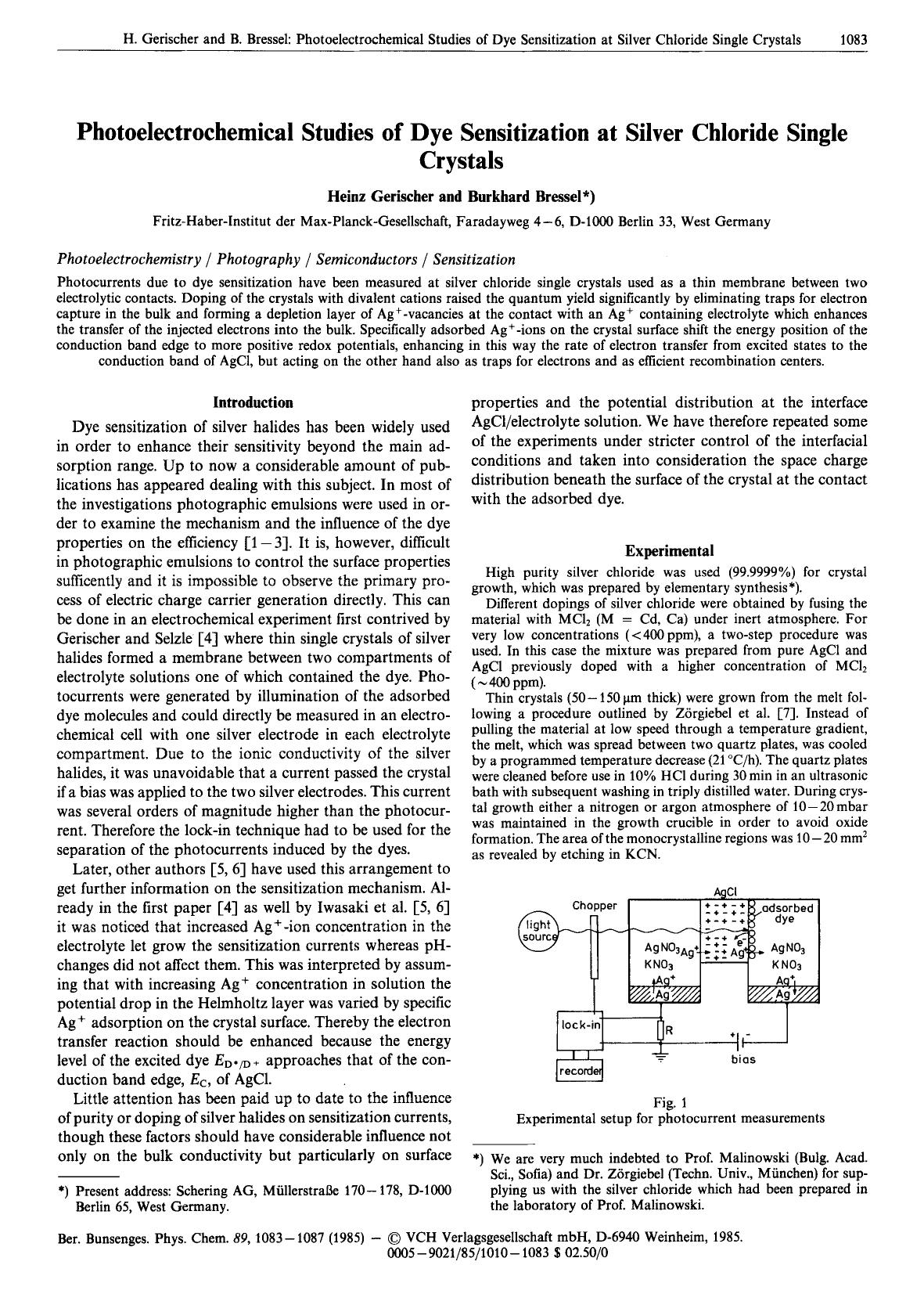 Photoelectrochemical Studies of Dye Sensitization at Silver Chloride Single Crystals by Unknown