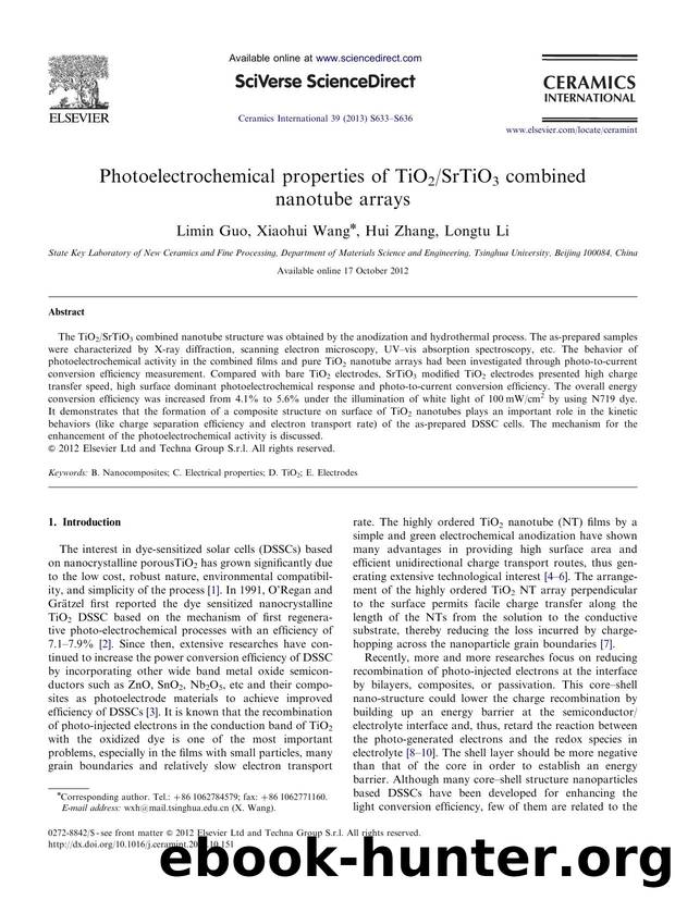 Photoelectrochemical properties of TiO2SrTiO3 combined nanotube arrays by Limin Guo & Xiaohui Wang & Hui Zhang & Longtu Li