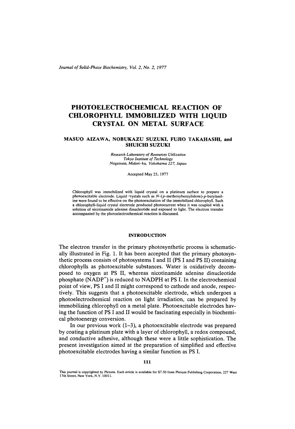 Photoelectrochemical reaction of chlorophyll immobilized with liquid crystal on metal surface by Unknown