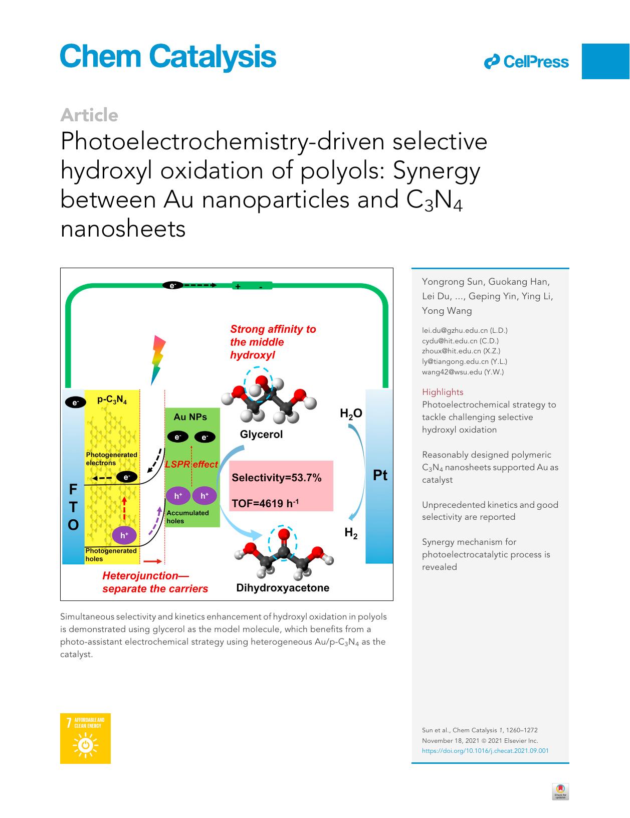 Photoelectrochemistry-driven selective hydroxyl oxidation of polyols: Synergy between Au nanoparticles and C3N4 nanosheets by unknow