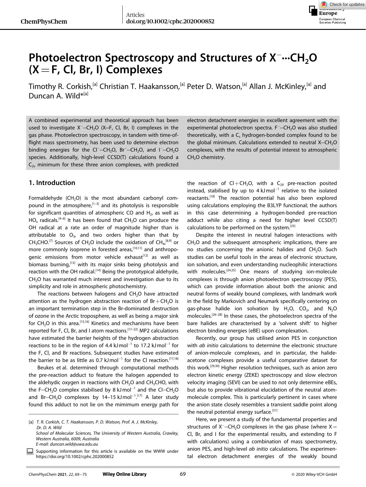 Photoelectron Spectroscopy and Structures of XââââCH2O (X=F, Cl, Br, I) Complexes by Unknown