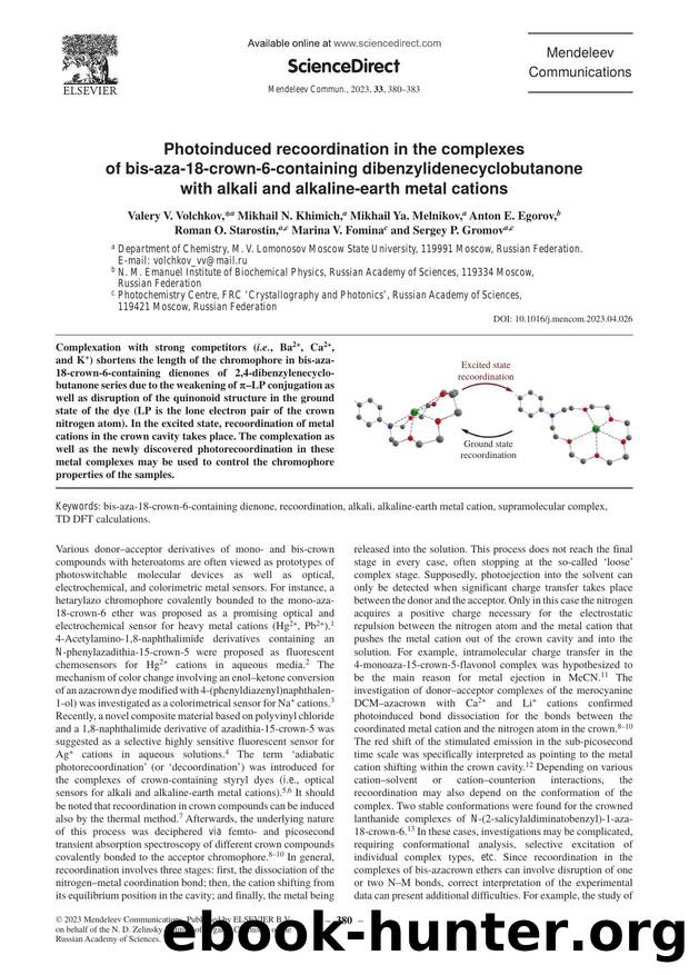 Photoinduced recoordination in the complexes of bis-aza-18-crown-6-containing dibenzylidenecyclobutanone with alkali and alkaline-earth metal cations by unknow