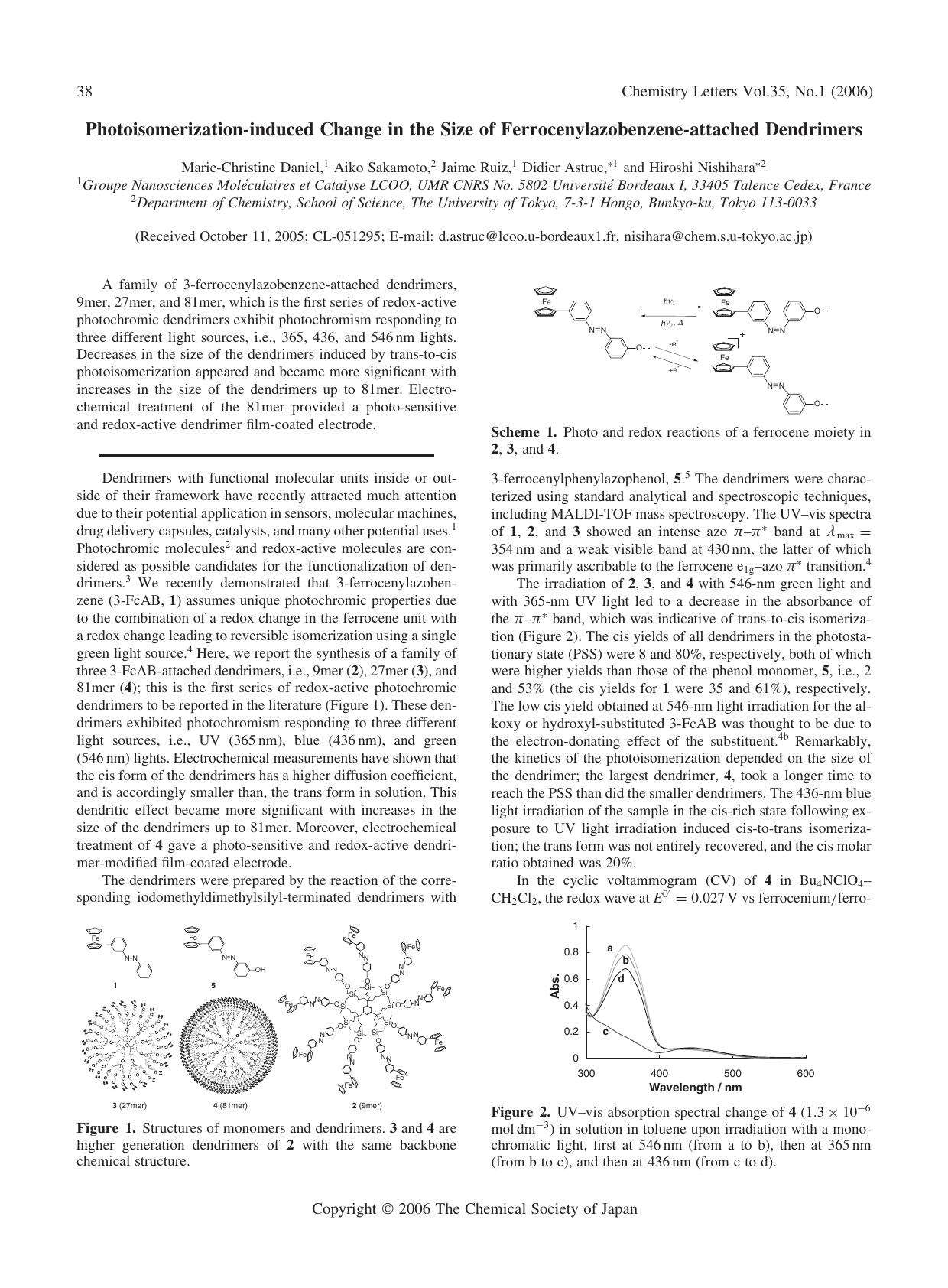 Photoisomerization-induced Change in the Size of Ferrocenylazobenzene-attached Dendrimers by Marie-Christine Daniel Aiko Sakamoto Jaime Ruiz Didier Astruc and Hiroshi Nishihara