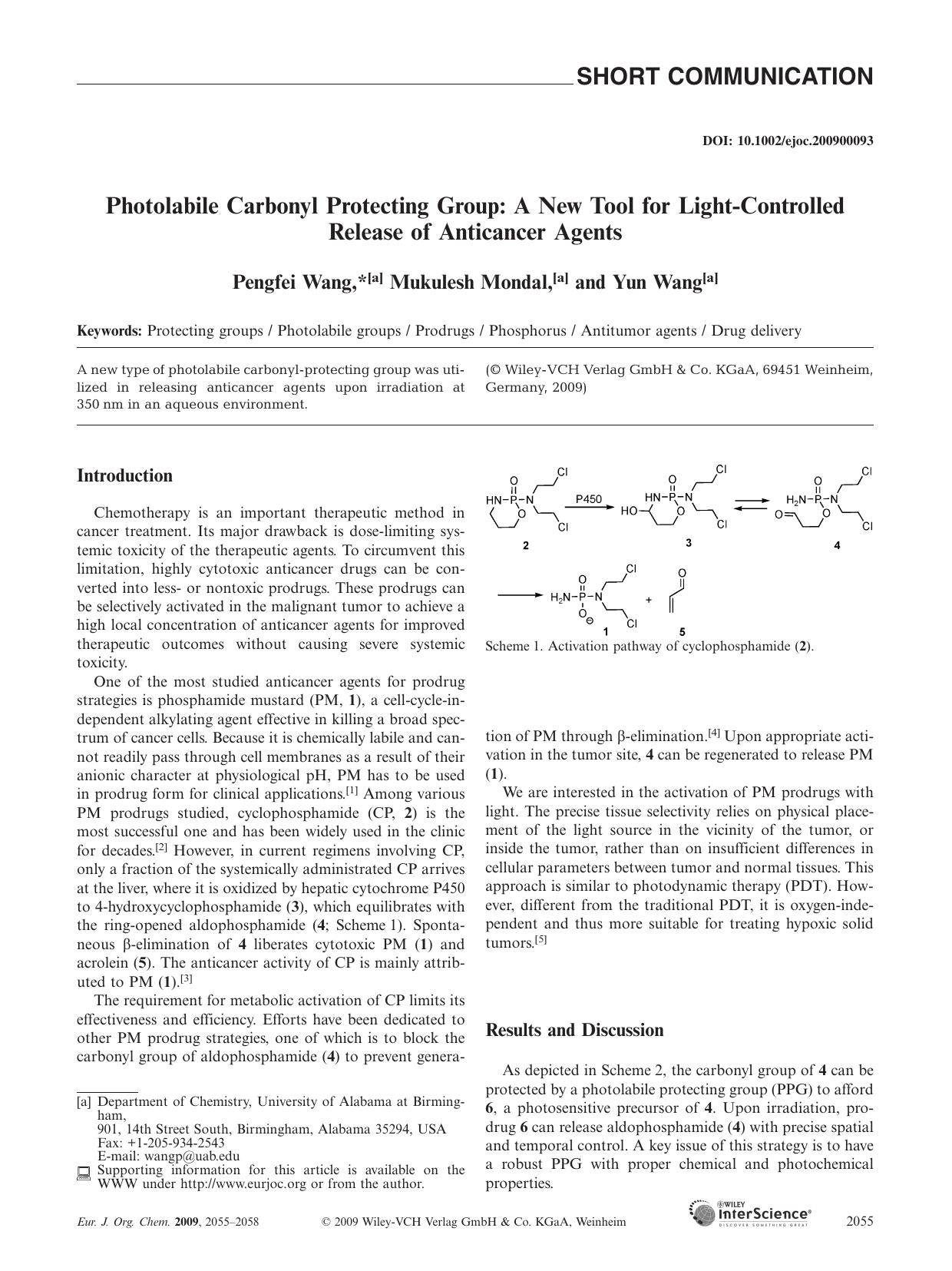 Photolabile Carbonyl Protecting Group: A New Tool for Light-Controlled Release of Anticancer Agents by Unknown