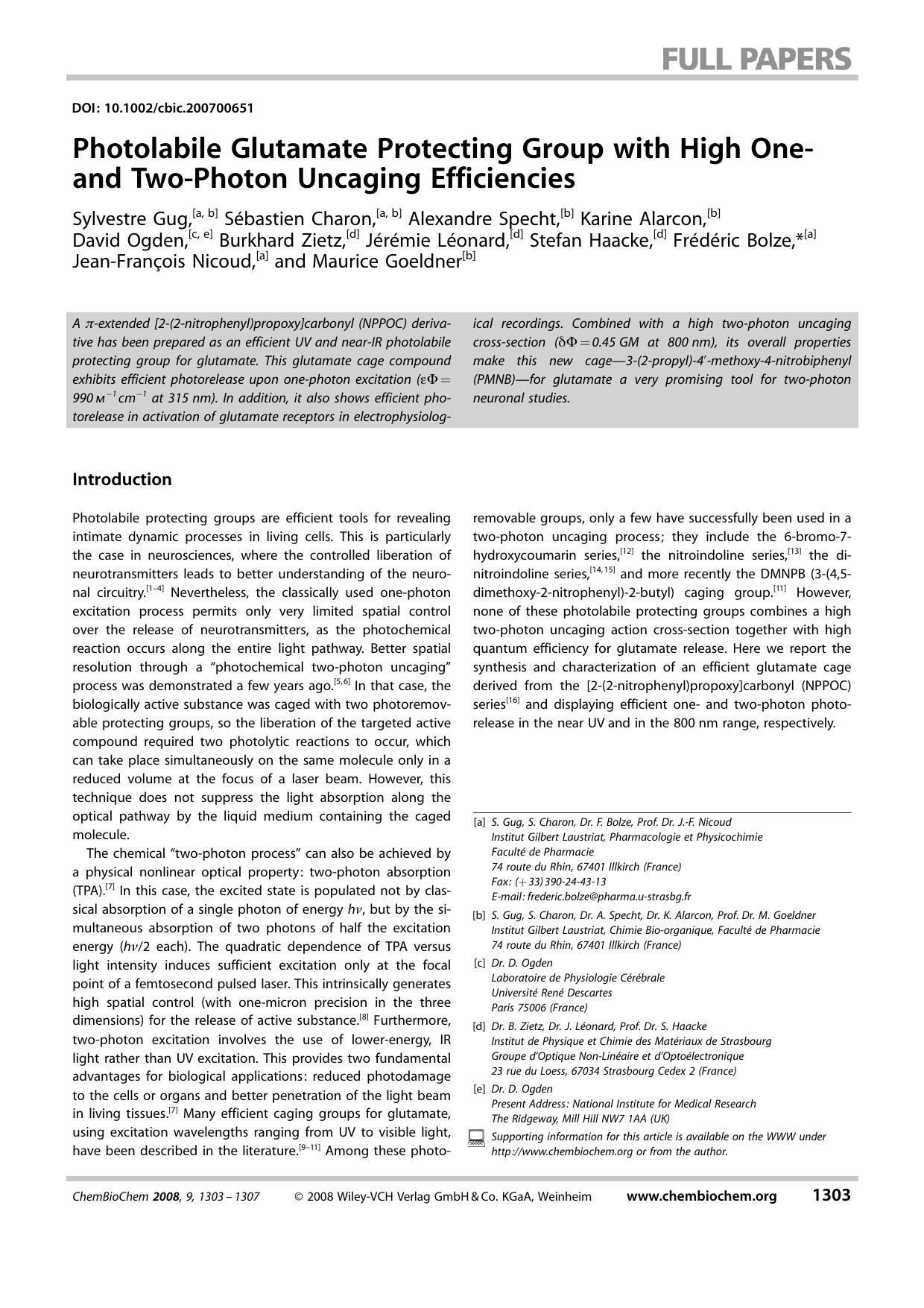 Photolabile Glutamate Protecting Group with High One- and Two-Photon Uncaging Efficiencies by Unknown