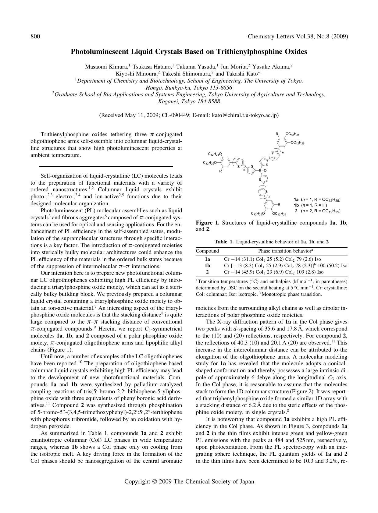 Photoluminescent Liquid Crystals Based on Trithienylphosphine Oxides by unknow