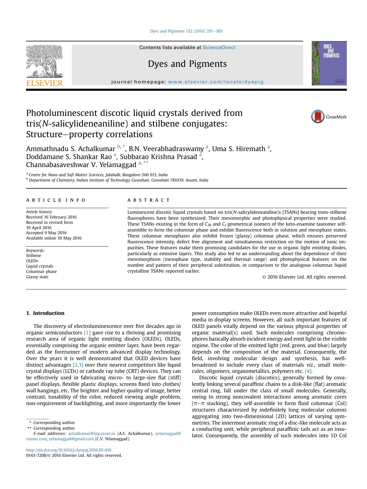 Photoluminescent discotic liquid crystals derived from tris(N-salicylideneaniline) and stilbene conjugates: Structure–property correlations by unknow