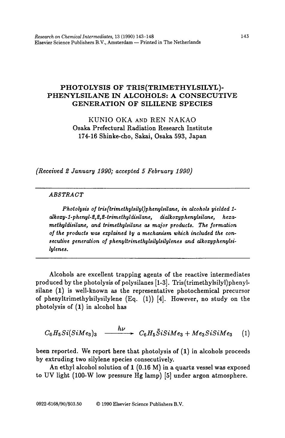 Photolysis of tris(trimethylsilyl)-phenylsilane in alcohols: A consecutive generation of sililene species by Unknown