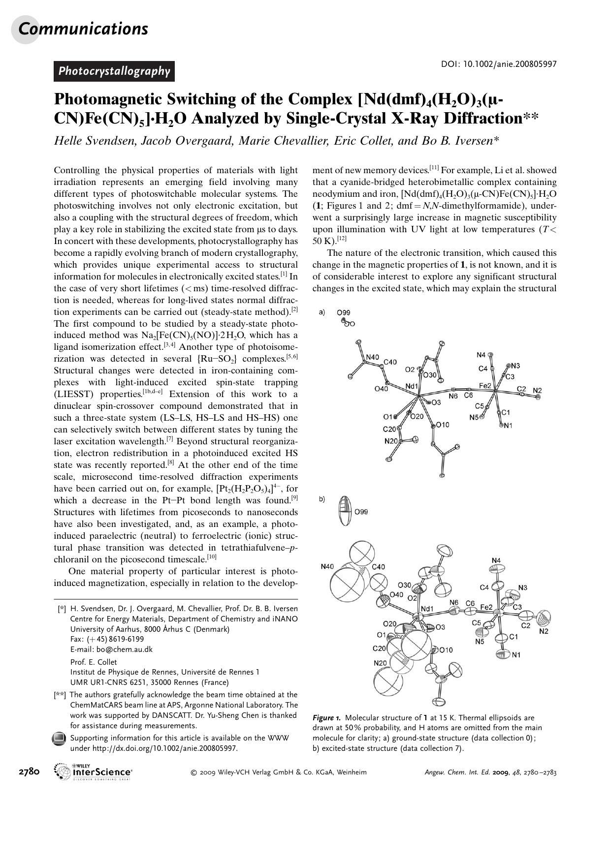 Photomagnetic Switching of the Complex [Nd(dmf)4(H2O)3(Âµ-CN)Fe(CN)5][sdot]H2O Analyzed by Single-Crystal X-Ray Diffraction by Unknown