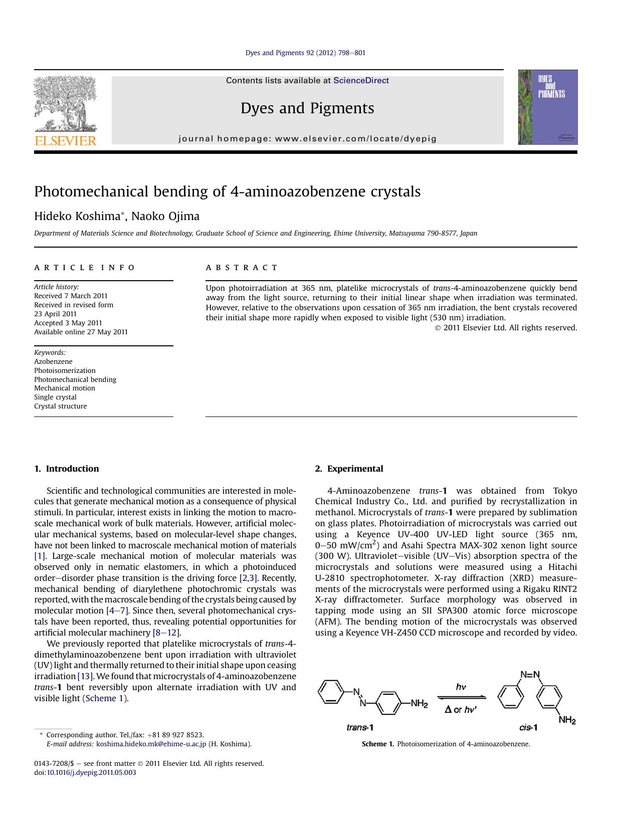 Photomechanical bending of 4-aminoazobenzene crystals by Hideko Koshima & Naoko Ojima