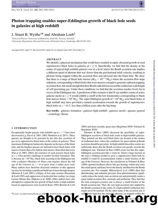 Photon trapping enables superEddington growth of black hole seeds in galaxies at high redshift by Garth Stewart