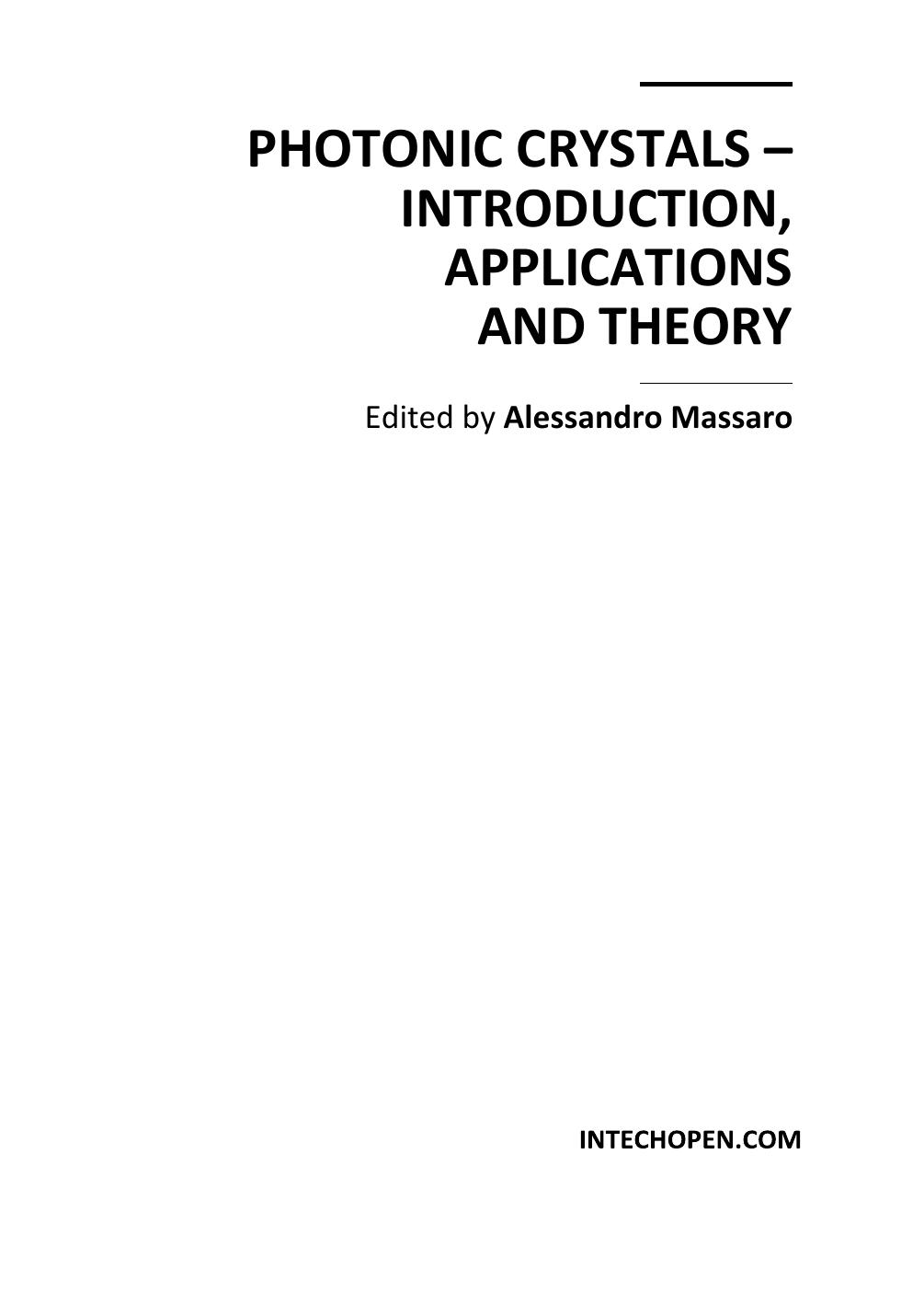 Photonic Crystals - Introduction, Applications and Theory by Massaro Alessandro (ed)