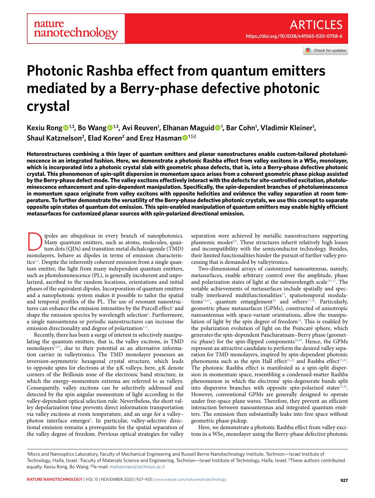 Photonic Rashba effect from quantum emitters mediated by a Berry-phase defective photonic crystal by unknow