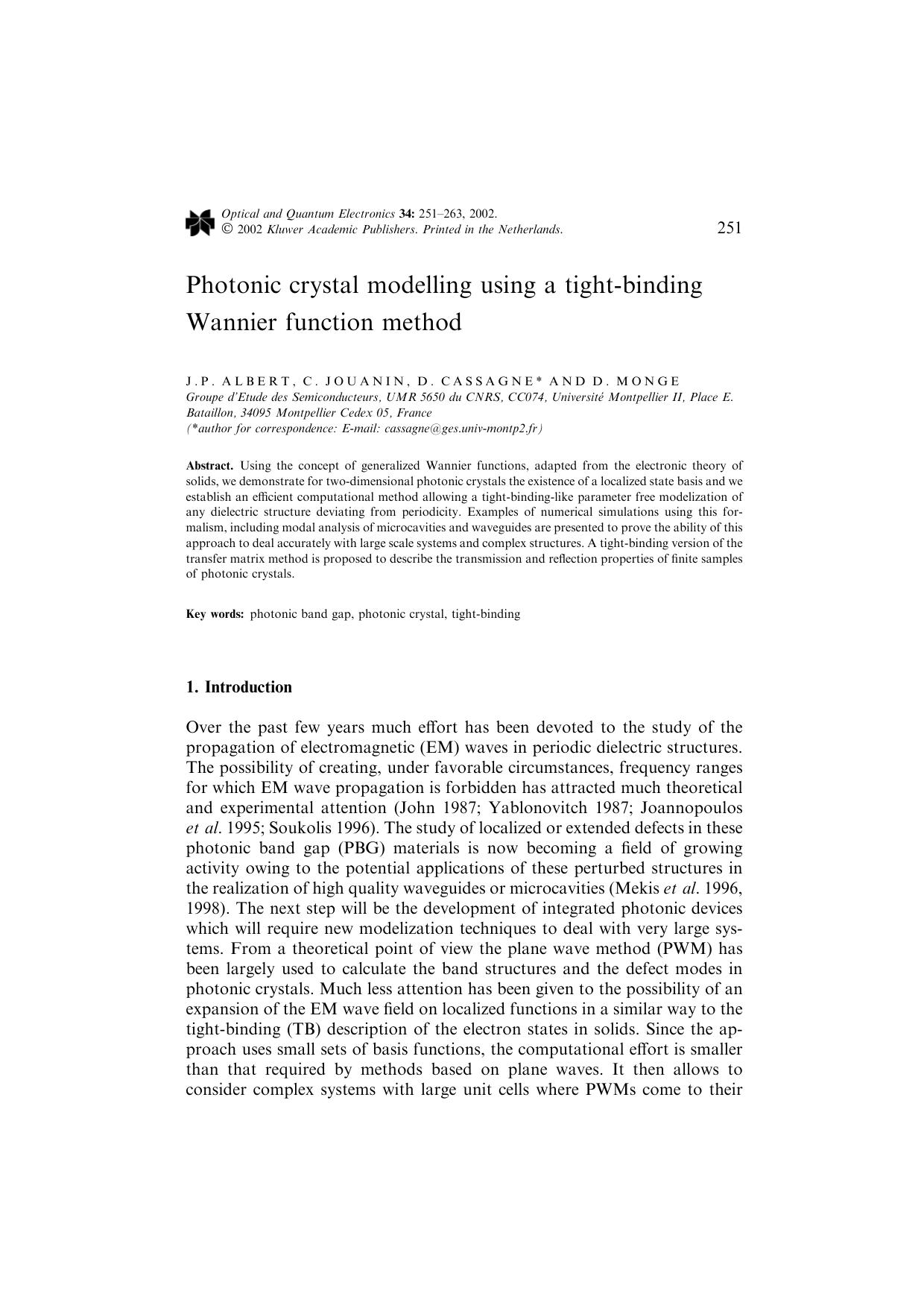 Photonic crystal modelling using a tight-binding Wannier function method by Unknown