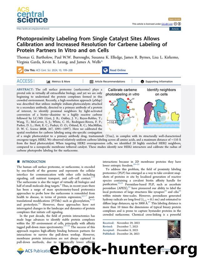 Photoproximity Labeling from Single Catalyst Sites Allows Calibration and Increased Resolution for Carbene Labeling of Protein Partners In Vitro and on Cells by unknow