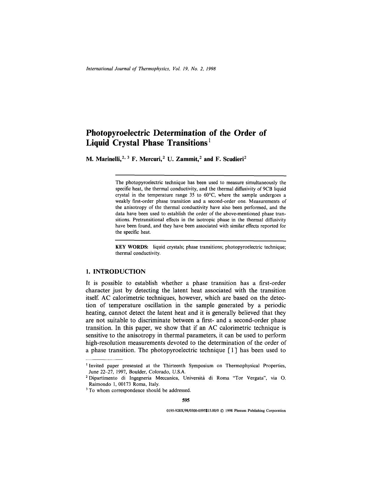 Photopyroelectric Determination of the Order of Liquid Crystal Phase Transitions by Unknown