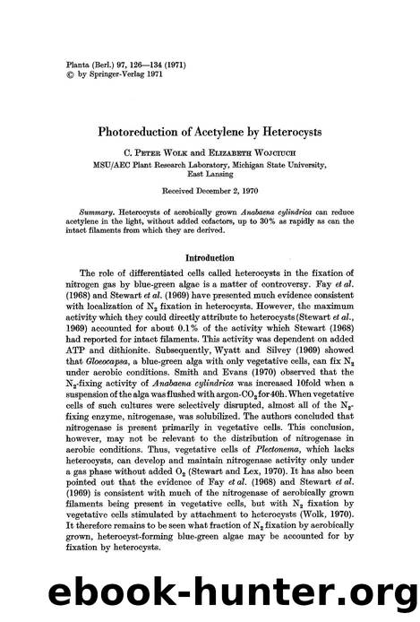 Photoreduction of acetylene by heterocysts by Unknown