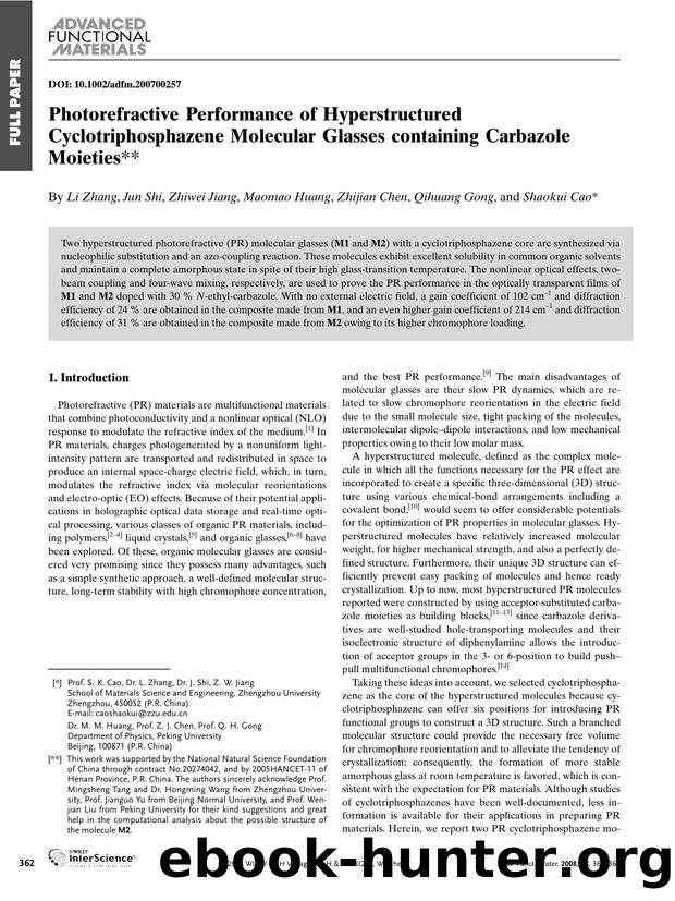 Photorefractive Performance of Hyperstructured Cyclotriphosphazene Molecular Glasses containing Carbazole Moieties by Unknown