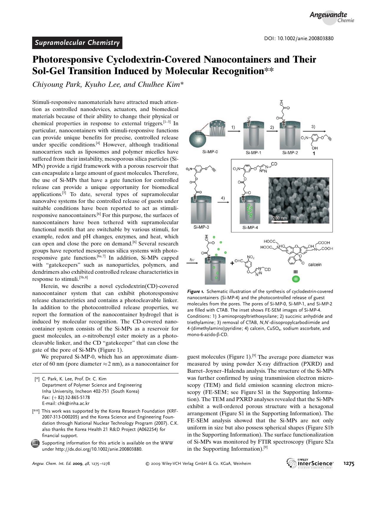 Photoresponsive Cyclodextrin-Covered Nanocontainers and Their Sol-Gel Transition Induced by Molecular Recognition by Unknown