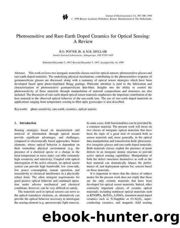 Photosensitive and Rare-Earth Doped Ceramics for Optical Sensing: A Review by Unknown
