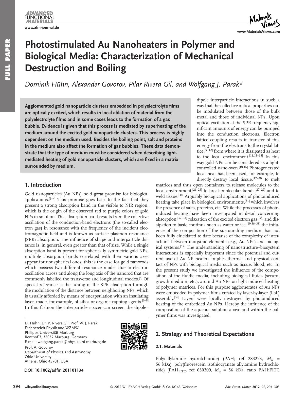 Photostimulated Au Nanoheaters in Polymer and Biological Media: Characterization of Mechanical Destruction and Boiling by Unknown