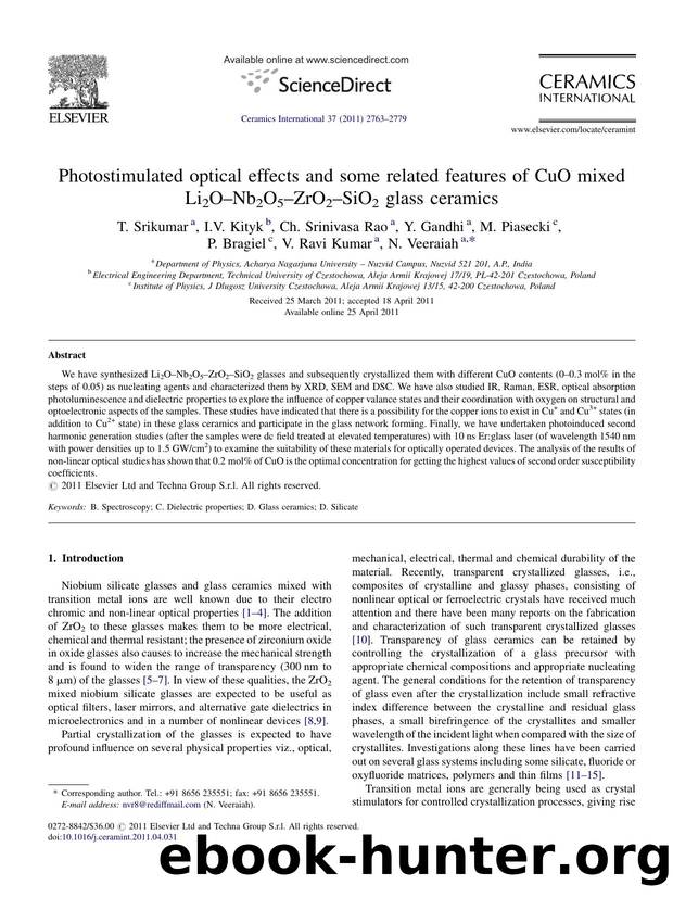 Photostimulated optical effects and some related features of CuO mixed Li2OÃ¢â¬âNb2O5Ã¢â¬âZrO2Ã¢â¬âSiO2 glass ceramics by T. Srikumar