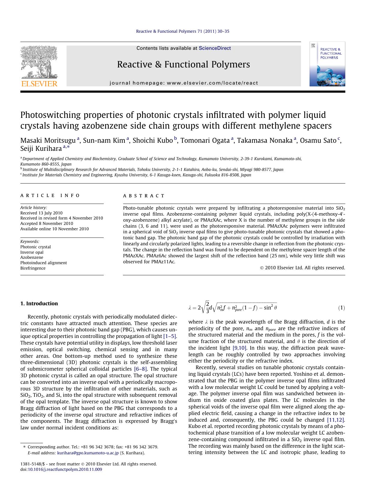 Photoswitching properties of photonic crystals infiltrated with polymer liquid crystals having azobenzene side chain groups with different methylene spacers by unknow