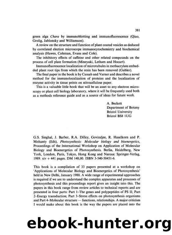 Photosynthesis: Molecular biology and bioenergetics by Unknown