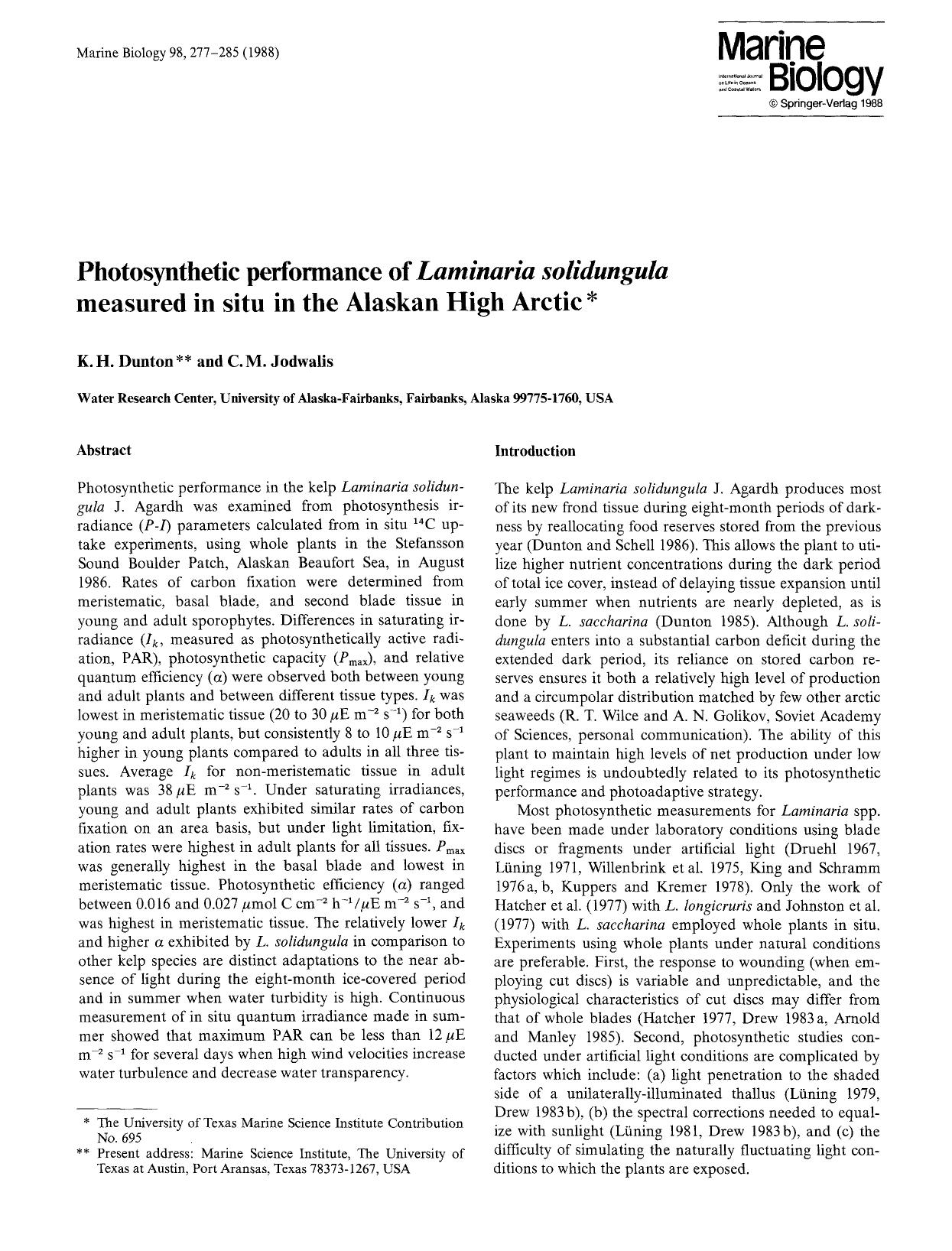 Photosynthetic performance of <Emphasis Type="Italic">Laminaria solidungula<Emphasis> measured in situ in the Alaskan High Arctic by Unknown