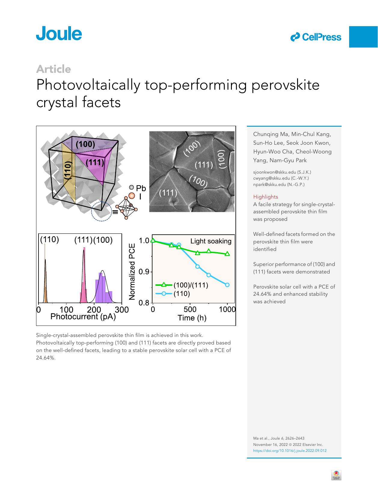 Photovoltaically top-performing perovskite crystal facets by unknow