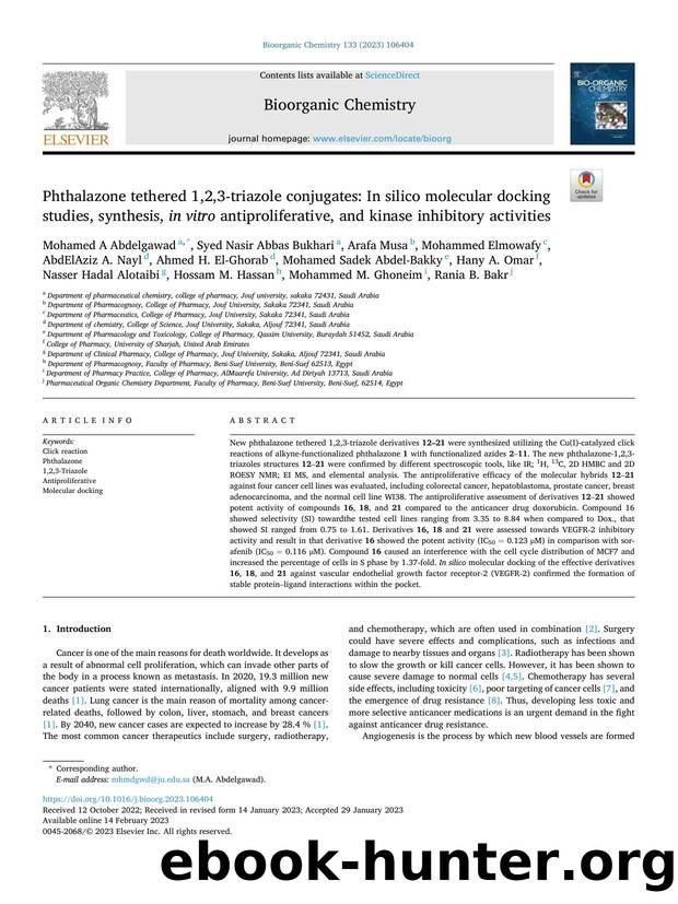 Phthalazone tethered 1,2,3-triazole conjugates: In silico molecular docking studies, synthesis, in vitro antiproliferative, and kinase inhibitory activities by unknow