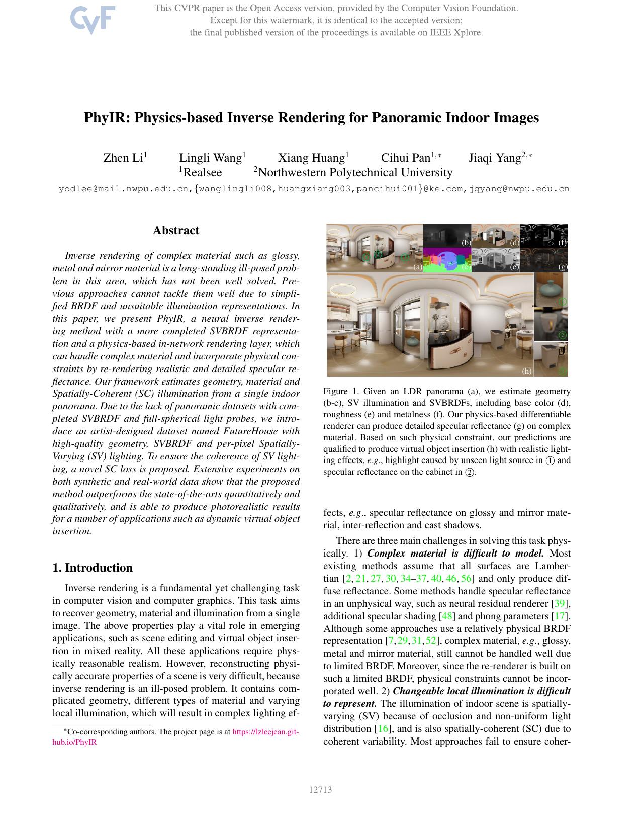 PhyIR: Physics-Based Inverse Rendering for Panoramic Indoor Images by Zhen Li & Lingli Wang & Xiang Huang & Cihui Pan & Jiaqi Yang