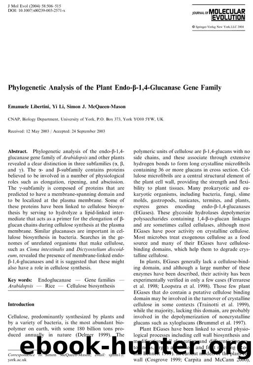 Phylogenetic Analysis of the Plant Endo-b-1,4-Glucanase Gene Family by Libertini E. et al