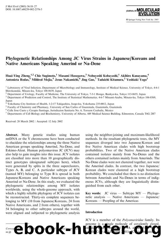 Phylogenetic Relationships Among JC Virus Strains in JapaneseKoreans and Native Americans Speaking Amerind or Na-Dene by Huai-Ying Z. et al.