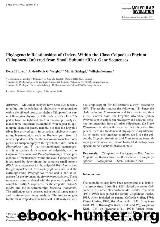 Phylogenetic Relationships of Orders Within the Class Colpodea (Phylum Ciliophora) Inferred from Small Subunit rRNA Gene Sequences by Lynn D. et al